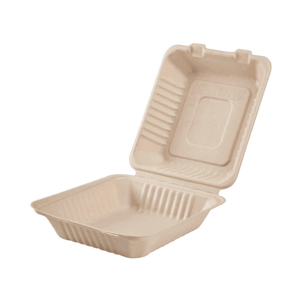 8"x8" Fiber Bagasse Hinged Container