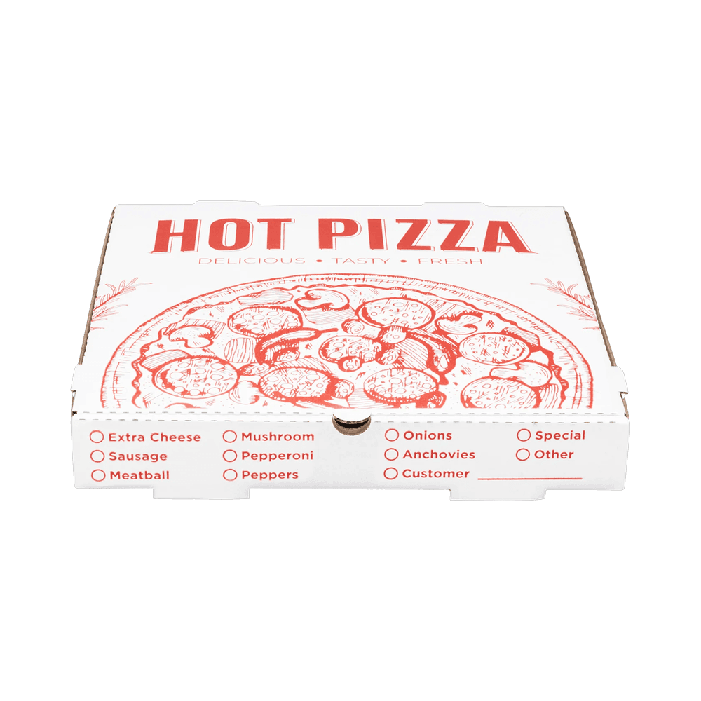 White Corrugated Pizza Box with Generic Print